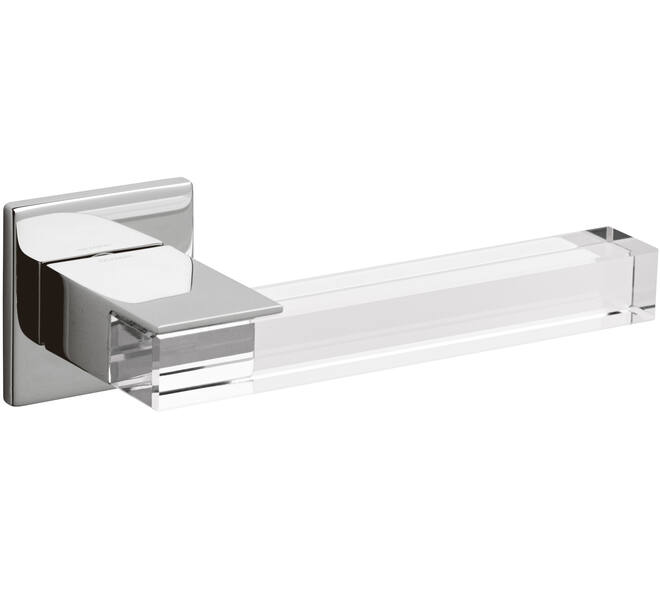 Olivari deurkruk Ice Cube + vierkant geveerde rozet 51x5mm met nokken en doorgaande bevestiging Chroom/transparant