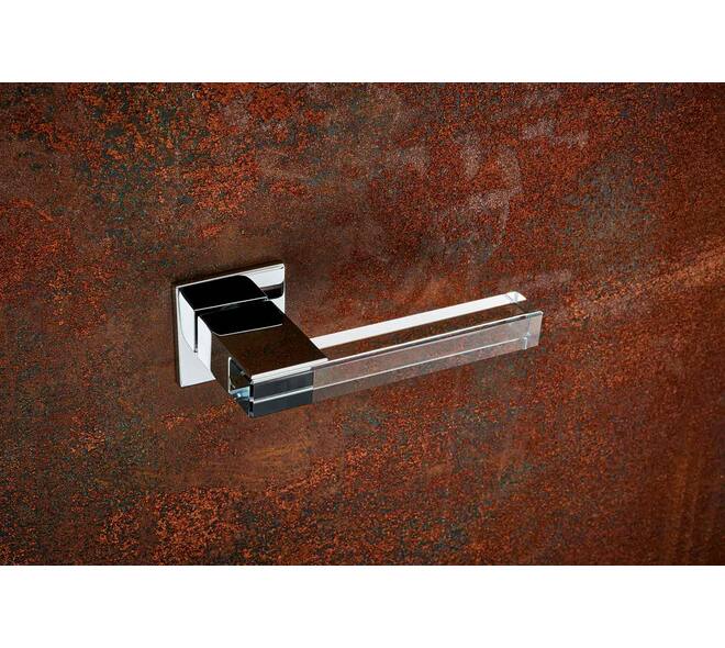 Olivari deurkruk Ice Cube + vierkant geveerde rozet 51x5mm met nokken en doorgaande bevestiging Chroom/transparant