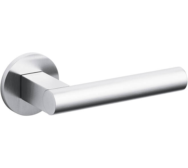 Olivari deurkruk Euclide + ronde geveerde rozet 51x5mm met nokken en doorgaande bevestiging Chroom mat
