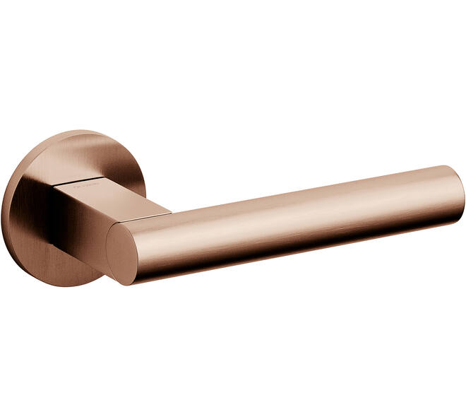 Olivari deurkruk Euclide + ronde geveerde rozet 51x5mm met nokken en doorgaande bevestiging Koper mat titaan PVD