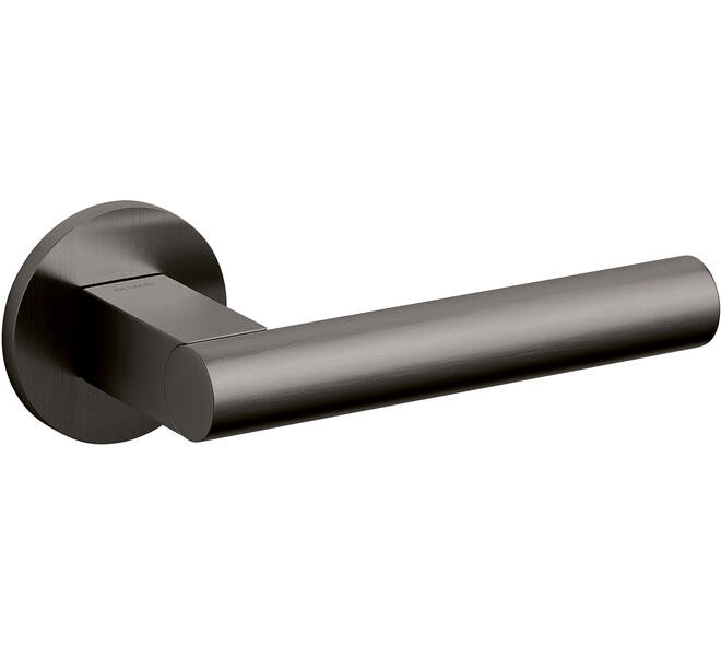 Olivari deurkruk Euclide + ronde geveerde rozet 51x5mm met nokken en doorgaande bevestiging Antraciet mat titaan PVD