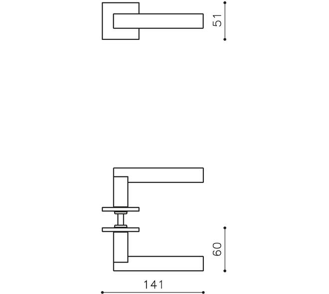 Olivari deurkruk Euclide Q + vierkant geveerde rozet 51x5mm met nokken en doorgaande bevestiging Chroom