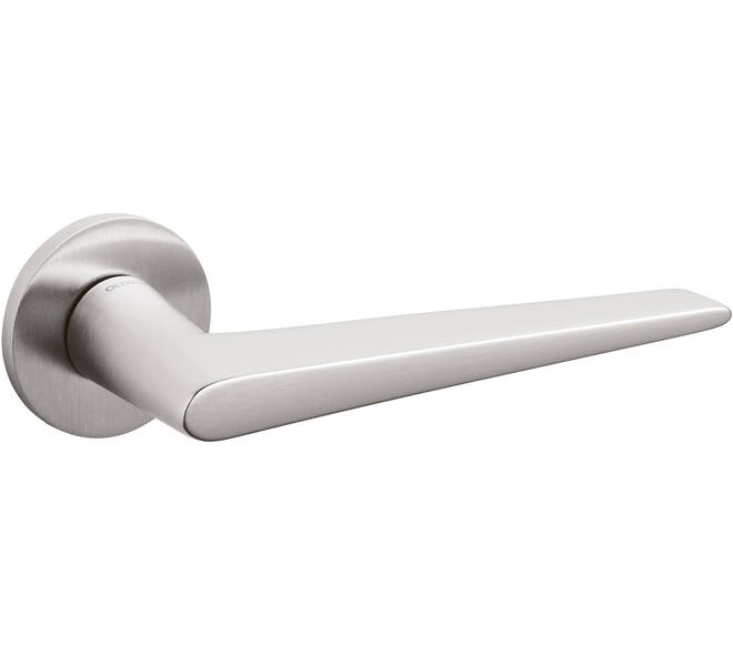 Olivari deurkruk Nina + ronde geveerde rozet 51x5mm met nokken en doorgaande bevestiging RVS mat titaan PVD