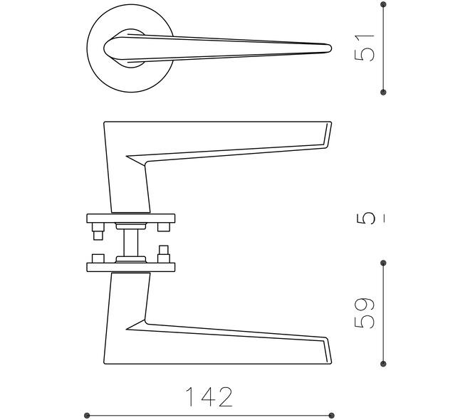 Olivari deurkruk Nina + ronde geveerde rozet 51x5mm met nokken en doorgaande bevestiging RVS mat titaan PVD