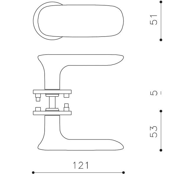 Olivari deurkruk Conca + ronde geveerde rozet 51x5mm met nokken en doorgaande bevestiging Brons mat titaan PVD