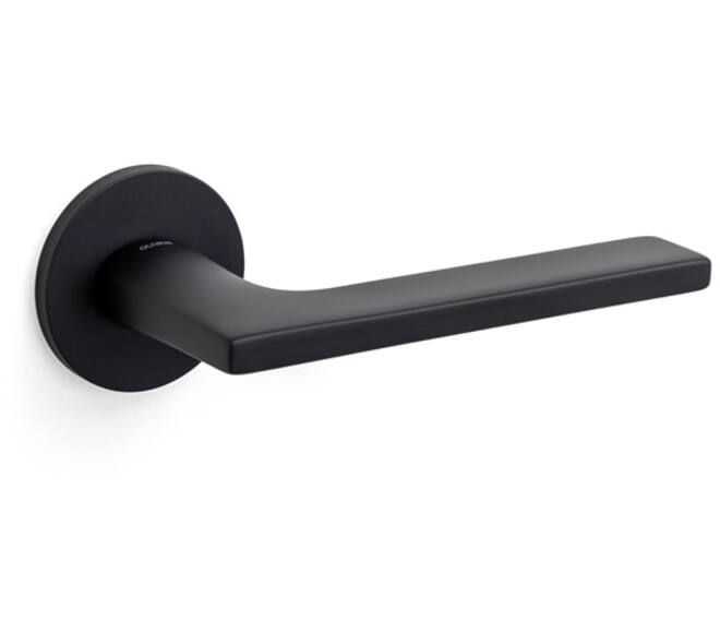 Olivari deurkruk Lotus + ronde geveerde rozet 51x5mm met nokken en doorgaande bevestiging mat zwart
