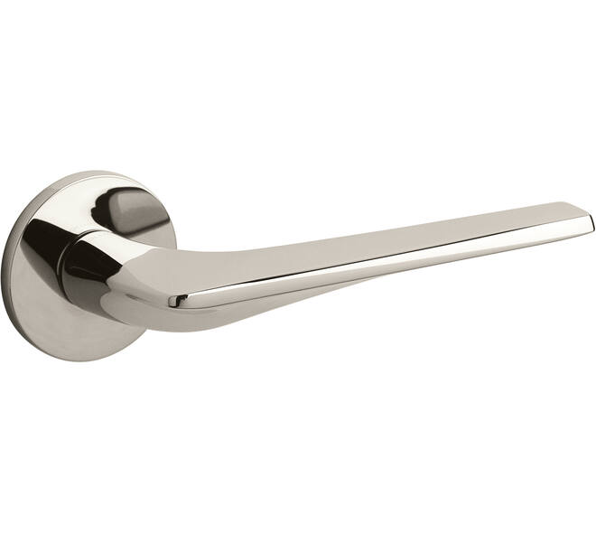 Olivari deurkruk Twist + ronde geveerde rozet 51x5mm met nokken en doorgaande bevestiging Nikkel titaan PVD