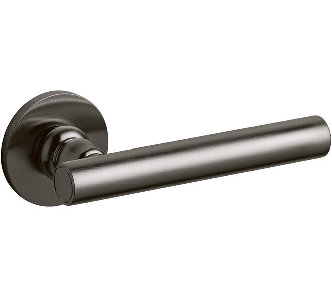 Olivari deurkruk Dolce Vita + geveerde rozet Ø51x5mm met nokken en doorgaande bevestiging Antraciet mat titaan PVD