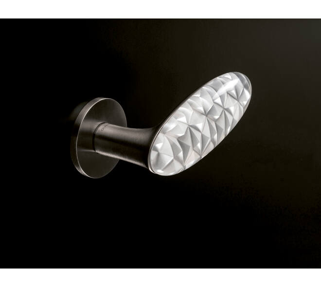 Olivari deurkruk Crystal Diamond + rond geveerde rozet 51x5mm Antraciet mat titaan PVD + diamond