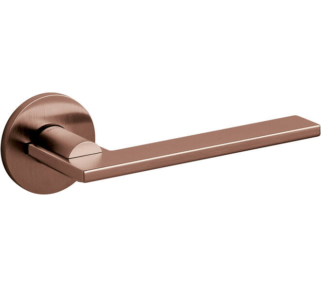Olivari deurkruk Open + ronde geveerde rozet 51x5mm met nokken en doorgaande bevestiging Koper mat titaan PVD