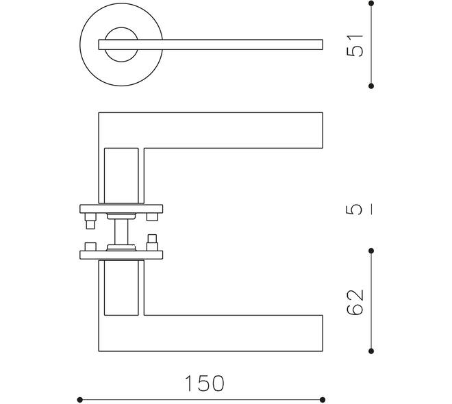 Olivari deurkruk Open + ronde geveerde rozet 51x5mm met nokken en doorgaande bevestiging Antraciet mat titaan PVD