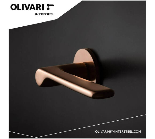 Olivari deurkruk Plume + ronde geveerde rozet 51x5mm met nokken en doorgaande bevestiging Brons mat titaan PVD