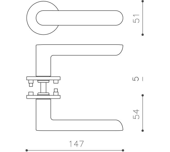 Olivari deurkruk Icona + ronde geveerde rozet 51x5mm met nokken en doorgaande bevestiging Chroom mat