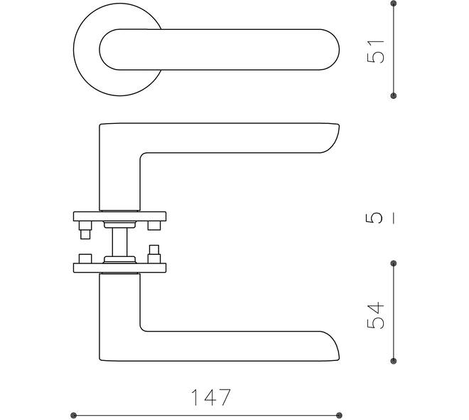 Olivari deurkruk Icona + ronde geveerde rozet 51x5mm met nokken en doorgaande bevestiging Brons mat titaan PVD