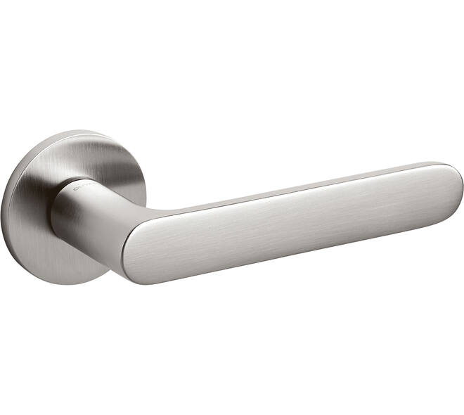 Olivari deurkruk Icona + ronde geveerde rozet 51x5mm met nokken en doorgaande bevestiging RVS mat titaan PVD