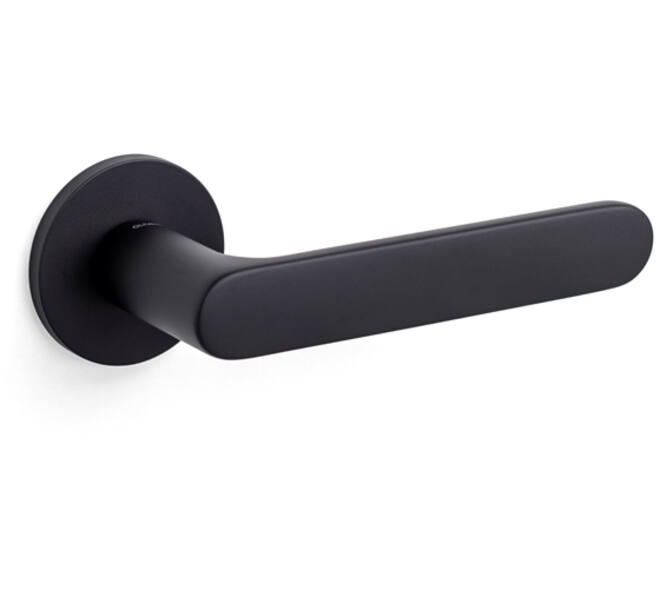 Olivari deurkruk Icona + ronde geveerde rozet 51x5mm met nokken en doorgaande bevestiging mat zwart