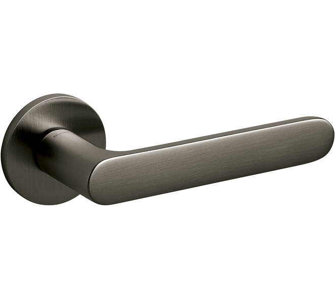 Olivari deurkruk Icona + ronde geveerde rozet 51x5mm met nokken en doorgaande bevestiging Antraciet mat titaan PVD
