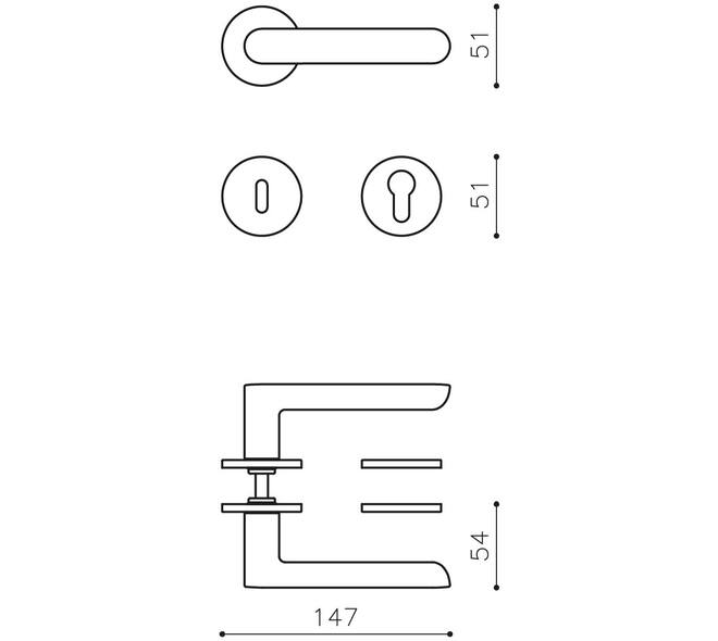 Olivari deurkruk Icona + ronde geveerde rozet 51x5mm met nokken en doorgaande bevestiging Antraciet mat titaan PVD