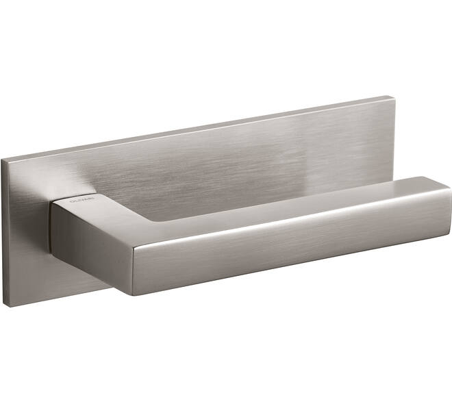 Olivari Deurkruk ABC + rechthoekig geveerd schild 162x51mm met doorgaande bevestiging RVS mat titaan PVD