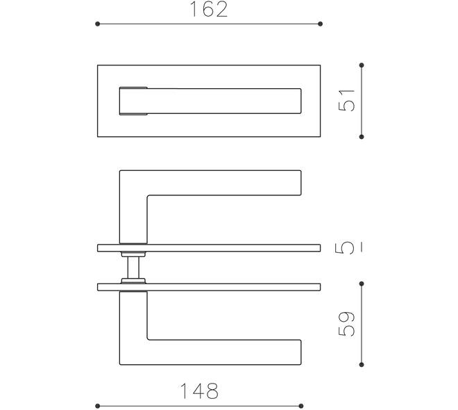 Olivari Deurkruk ABC + rechthoekig geveerd schild 162x51mm met doorgaande bevestiging Antraciet mat titaan PVD