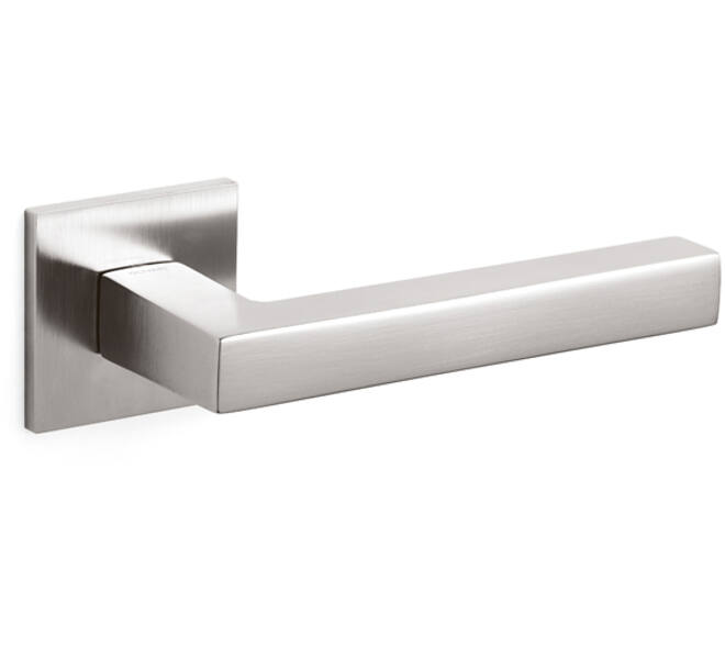Olivari deurkruk ABC + vierkant geveerde rozet 51x5mm met nokken en doorgaande bevestiging RVS mat titaan PVD