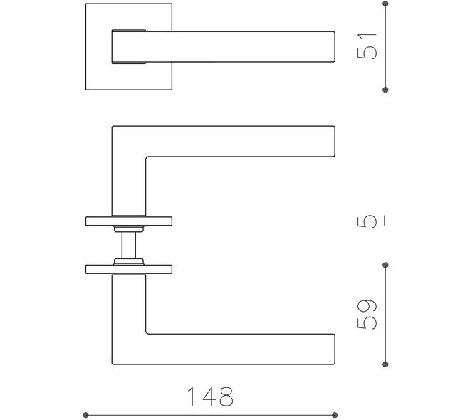 Olivari deurkruk ABC + vierkant geveerde rozet 51x5mm met nokken en doorgaande bevestiging RVS mat titaan PVD