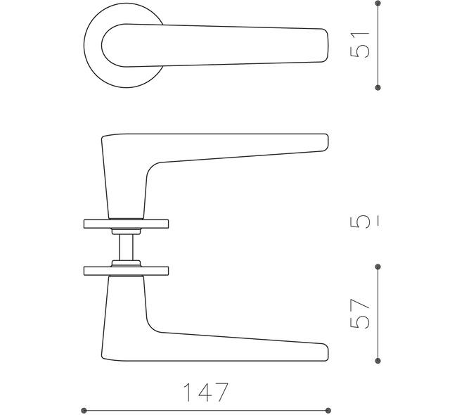 Olivari deurkruk Lugano + ronde geveerde rozet 51x5mm met nokken en doorgaande bevestiging Brons mat titaan PVD