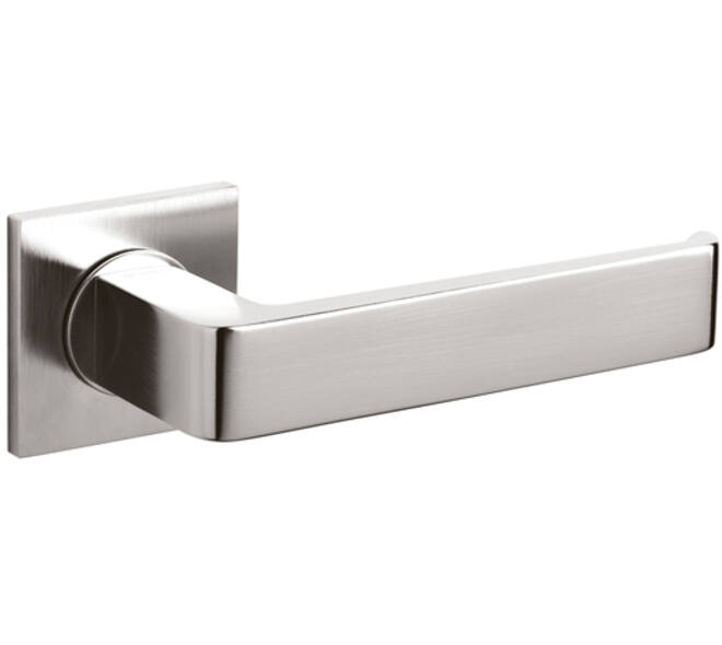 Olivari deurkruk Milano Q + vierkant geveerde rozet 51x5mm met nokken en doorgaande bevestiging RVS mat titaan PVD