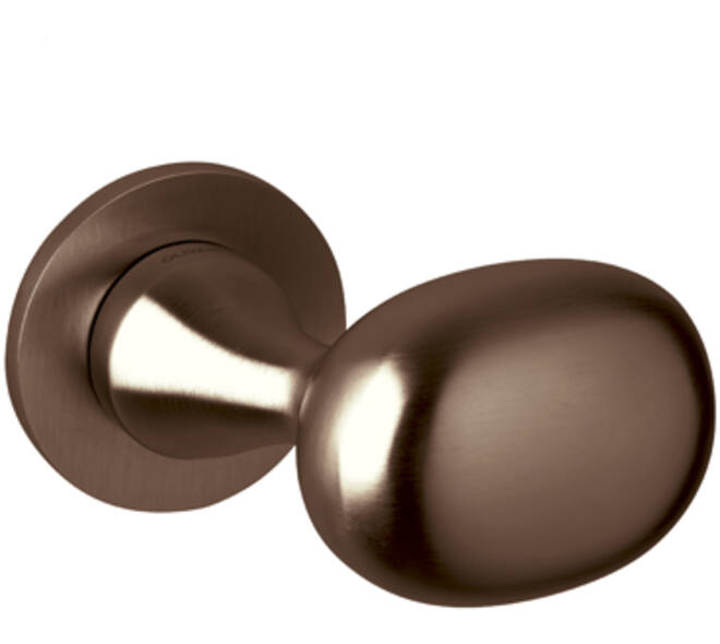 Olivari deurkruk Melanzana + ronde geveerde rozet 51x5mm met nokken en doorgaande bevestiging Brons mat titaan PVD