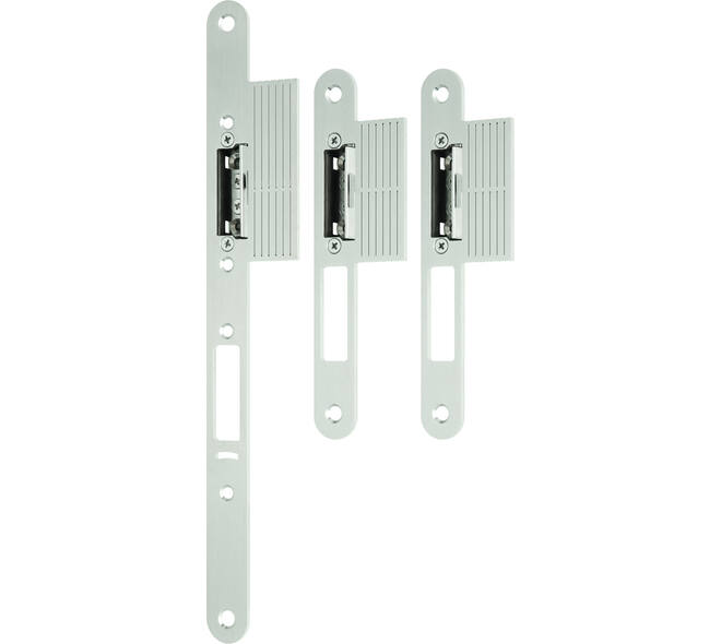 Voorplaat set afgerond  m/lip 60mm voor freewaylock meerpunts tegenkast espagnolet  ls/rsbestaat uit 1x 320x24x3mm + 2 stuks 185x24x3mm