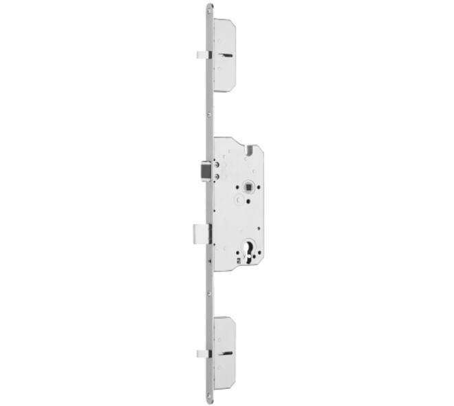 4-punts veiligheid dag- en nacht meerpuntsvergrendeling PC78 met een 8mm krukgat doornmaat 60mm met een roestvast stalen voorplaat 20x1788mm DIN RS. Eenvoudige en soepele werking via de wissel van de cilinder.  De omkeerbare comfortvergrendeling garandeert een geruisloze vergrendeling in de sluitplaat. Met deze solide constructie, de geharde hoofdschoot en de twee geharde extra bijzet schoten kunnen deursystemen tot weerstandsklasse RC3 worden gebouwd. Het slot is goedgekeurd voor brandwerendheids- en rookwerendheidstests volgens EN1634.