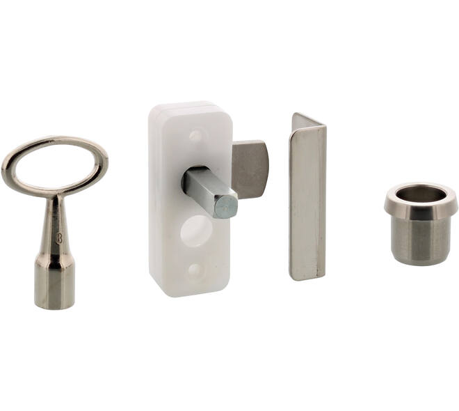P+E opbouw meubelslot set compleet is geschikt voor kastdeuren met een deurdikte van 20mm en is universeel links en rechts toepasbaar. Deze kastsluiting kunt u toepassen om meubeldeuren, lades en kasten eenvoudig te vergrendelen. Standaard wordt een roestvast stalen sluitplaat, roestvast staal afdekrozet en een bedieningssleutel meegeleverd.