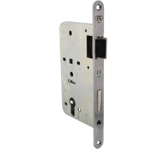 P+E Top-line dag- en nacht slot doornmaat 60mm PC72 met 8mm klemtuimelaar voorzien van een roestvast stalen afgeronde voorplaat van 20x235mm. Het slot is CE gemarkeerd, meer dan 1.000.000 sluitbewegingen getest geschikt voor deuren meer dan 60 minuten brandwerend conform EN1634-1:2000. DIN rechts