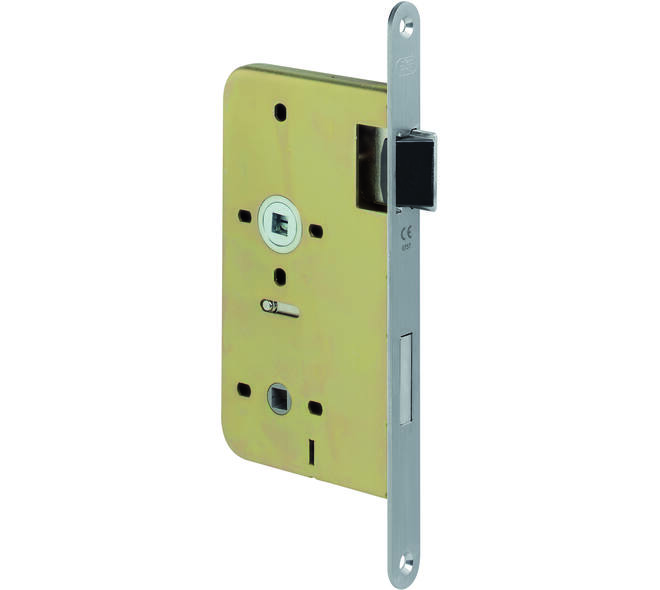 V+B slot WC72x8 doornmaat 60mm met krukgat 8mm voorzien van afgeronde rvs voorplaat 20 x 235 mm en delrin glijschoot voor een din linkse deur