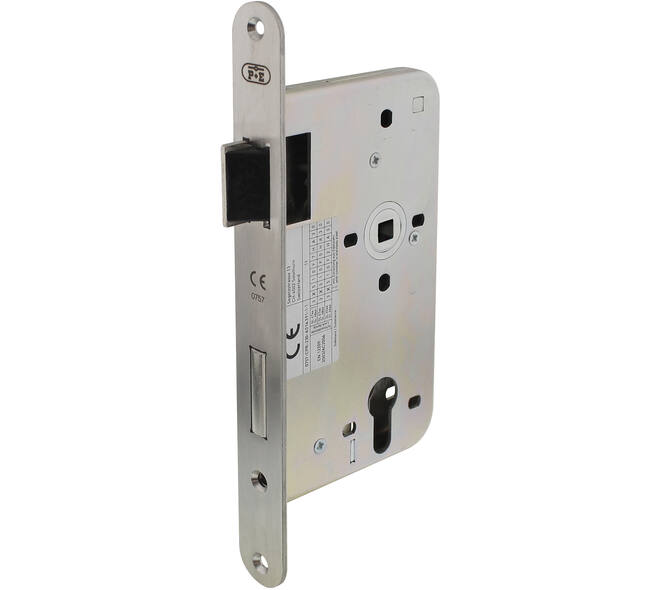 D+N slot PC72 doornmaat 60 mm met  8mm krukgat en delrin glijschoot voorzien van RVS voorplaat afgerond 25x235mm Din RS