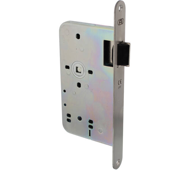 Loopslot doornmaat 60mm met 8mm krukgat en delrin glijschoot voorzien van RVS voorplaat afgerond 25x235mm Din RS