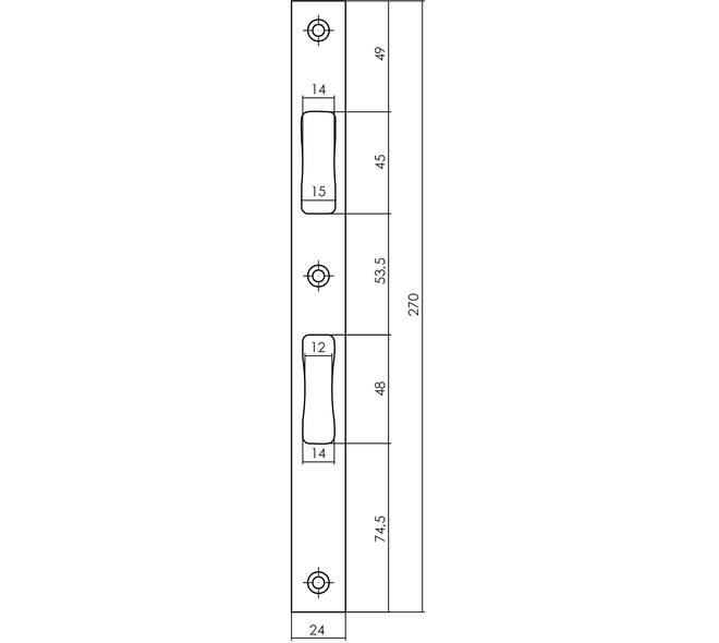 Sluitplaat RVS vlak 270x24x3mm Links en Rechts geschikt voor smaldeursloten serie SL-6600/6700/6800