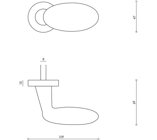 Olivari gatdeel Blindo rechts wijzend + rond rozet 51x5mm Messing mat titaan PVD