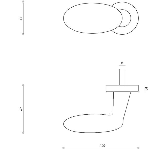 Olivari gatdeel Blindo Links wijzend + rond rozet 51x5mm Chroom mat