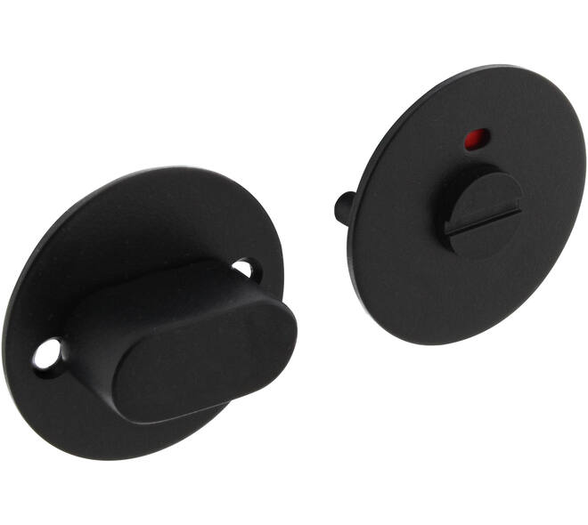 Rozetten garnituur V+B Ø55x2mm met knopje ZWART met 8mm stift voor deurdikte 40mm met 2 zwarte inbusboutjes M4x35mm