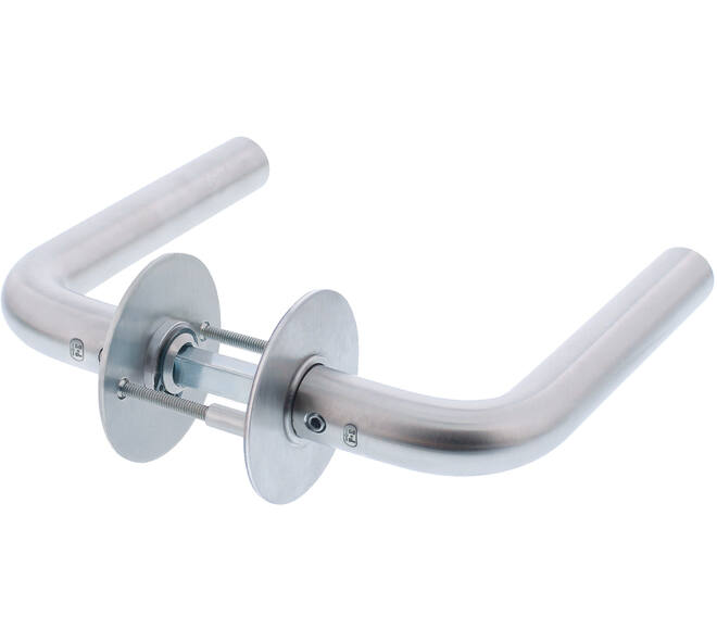 Deurkruk L-model Ø18mm met 8mm stift, vastdraaibaar op rozet Ø55mm