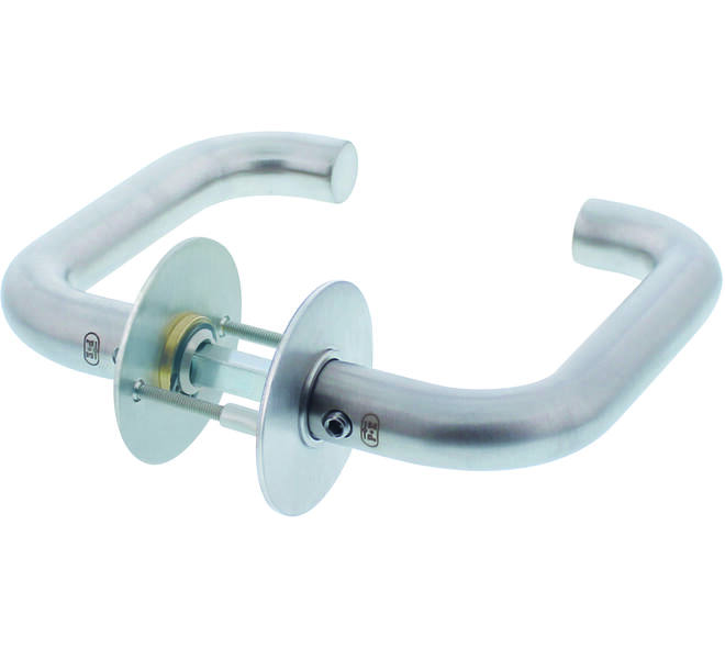Deurkruk D-model Ø18mm met 8mm stift, vastdraaibaar op rozet Ø55mm