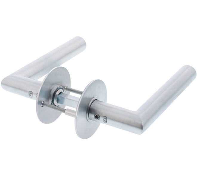 Deurkruk Haaks-model 90° Ø18mm met 8mm stift, vastdraaibaar op rozet Ø55mm