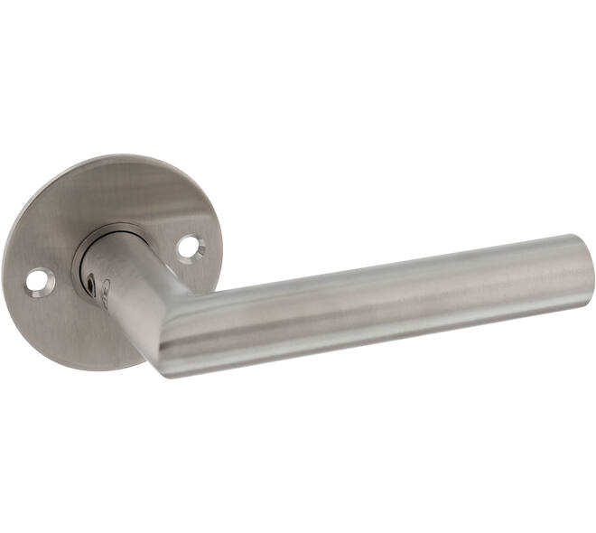 Deurkruk Gatdeel, Haaks-model 90°  Ø18mm voor 8mm stift, vastdraaibaar op rozet Ø55mm met 2 schroefgaten h.o.h 38mm