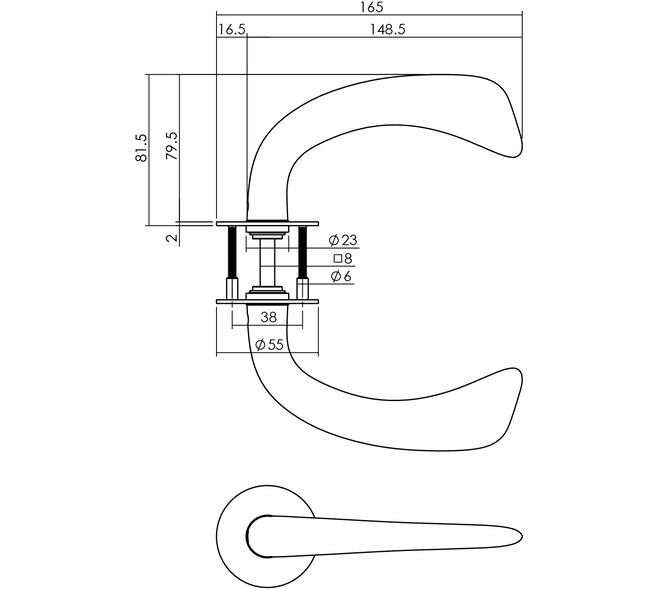 Deurkruk model "Erick" met 8mm stift, vastdraaibaar op rozet Ø55mm