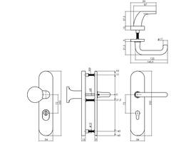 SKG3 veiligheidsbeslag ovaal verdekt 252x54mm greep/kruk Rond profielcilindergat 72mm met kerntrekbeveiliging messing ongelakt