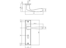 Deurkruk Banaan met schild rechthoekig 181x41mm sleutelgat 56mm messing getrommeld