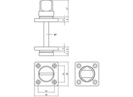 WC-sluiting 38x38x5mm met stift 8x8mm messing getrommeld