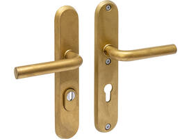 SKG3 veiligheidsbeslag ovaal 250x50mm kruk/kruk Luzern met veerconstructie profielcilindergat 72mm met kerntrekbeveiliging PVD messing getrommeld