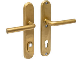 SKG3 veiligheidsbeslag ovaal 250x50mm kruk/kruk Luzern met veerconstructie profielcilindergat 92mm met kerntrekbeveiliging PVD messing getrommeld